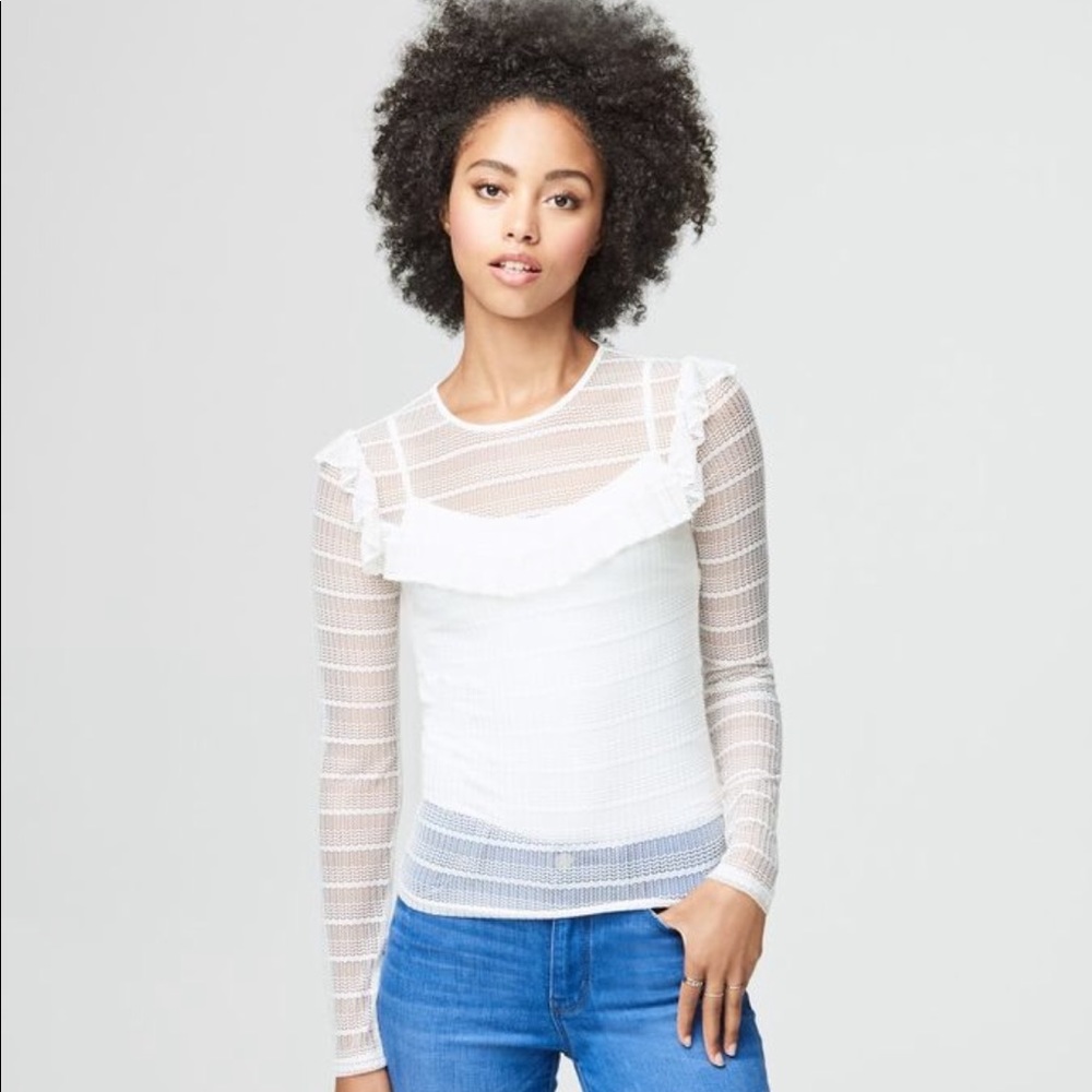 Long Sleeve Sheer Ruffle Yoke Top